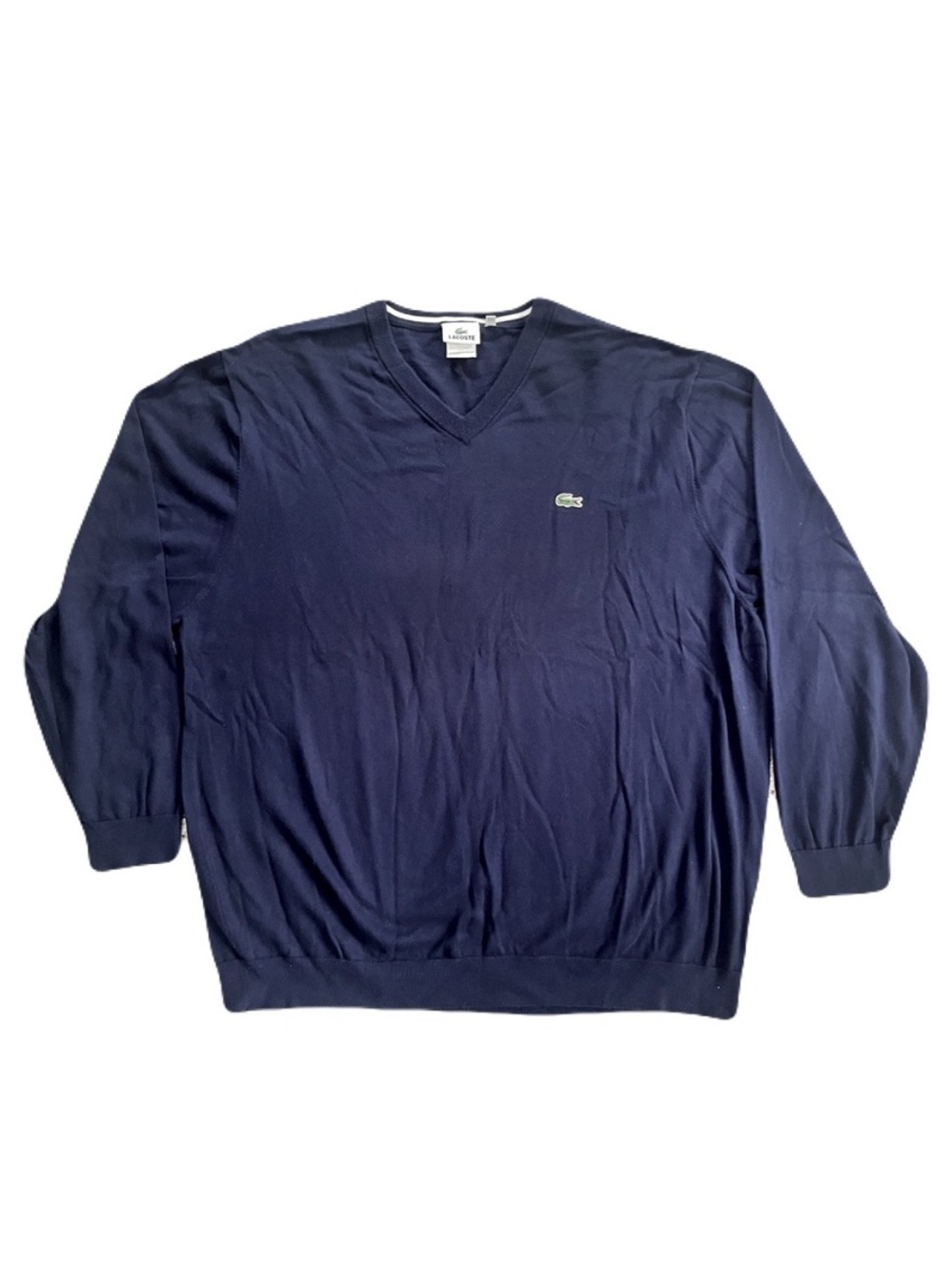 Vintage Lacoste Navy 100% Cotton V-Neck Sweater, Size 10R (5XL)